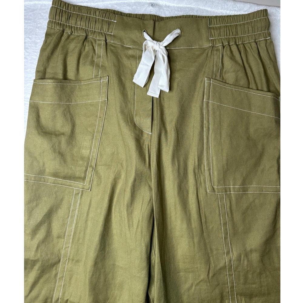Maeve Pants Womens XL Green Wide Leg Contrast Stitch Drawstring NWT - Picture 3 of 8
